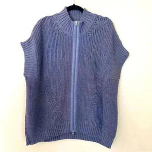 Pure Handknit 100% Cotton Loose Knit Sleeveless Oversize Zip Cardigan Size M/L